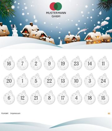 Adventkalender-Sujet: Winterlandschaft mit Häuschen und Tannenzweigen © echonet communication GmbH
