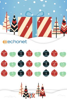 Adventkalender-Sujet: Geschenkpackerl und Illustratierte Bäume © echonet communication GmbH