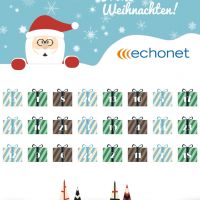 Adventkalender-Sujet: Illustration Weihnachtsmann mit Brille und Schneehügel © echonet communication GmbH