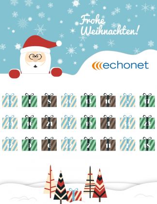 Adventkalender-Sujet: Illustration Weihnachtsmann mit Brille und Schneehügel © echonet communication GmbH