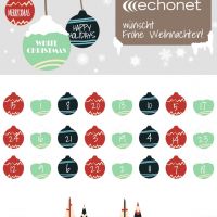 Adventkalender-Sujet: Christbaumkugeln und Schild (Logo) © echonet communication GmbH