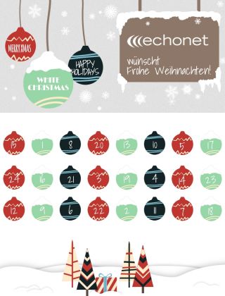 Adventkalender-Sujet: Christbaumkugeln und Schild (Logo) © echonet communication GmbH