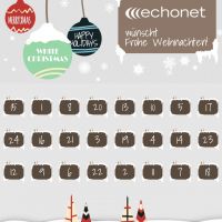 Adventkalender-Sujet: Christbaumkugeln und Schild (Logo) und Landschaftsfooter © echonet communication GmbH